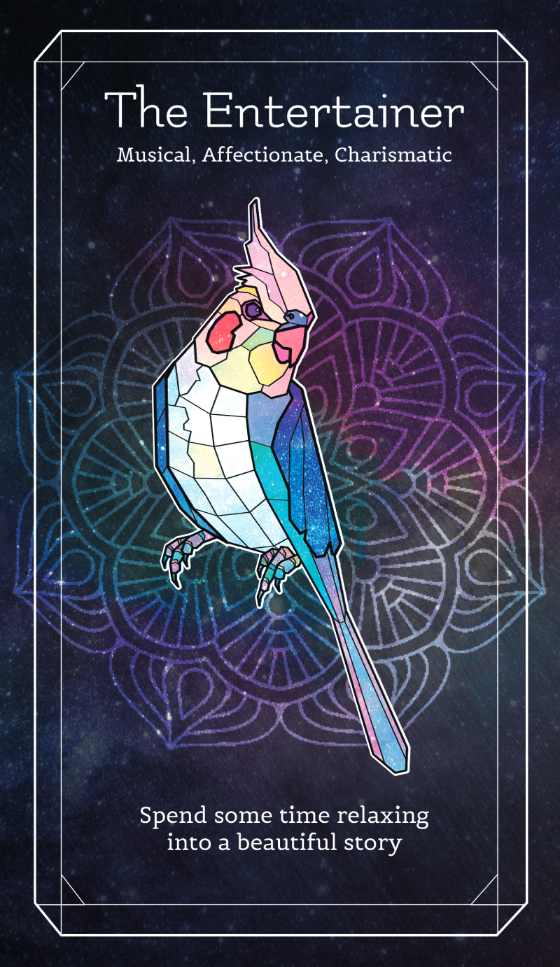 An oracle card design featuring a cockatiel