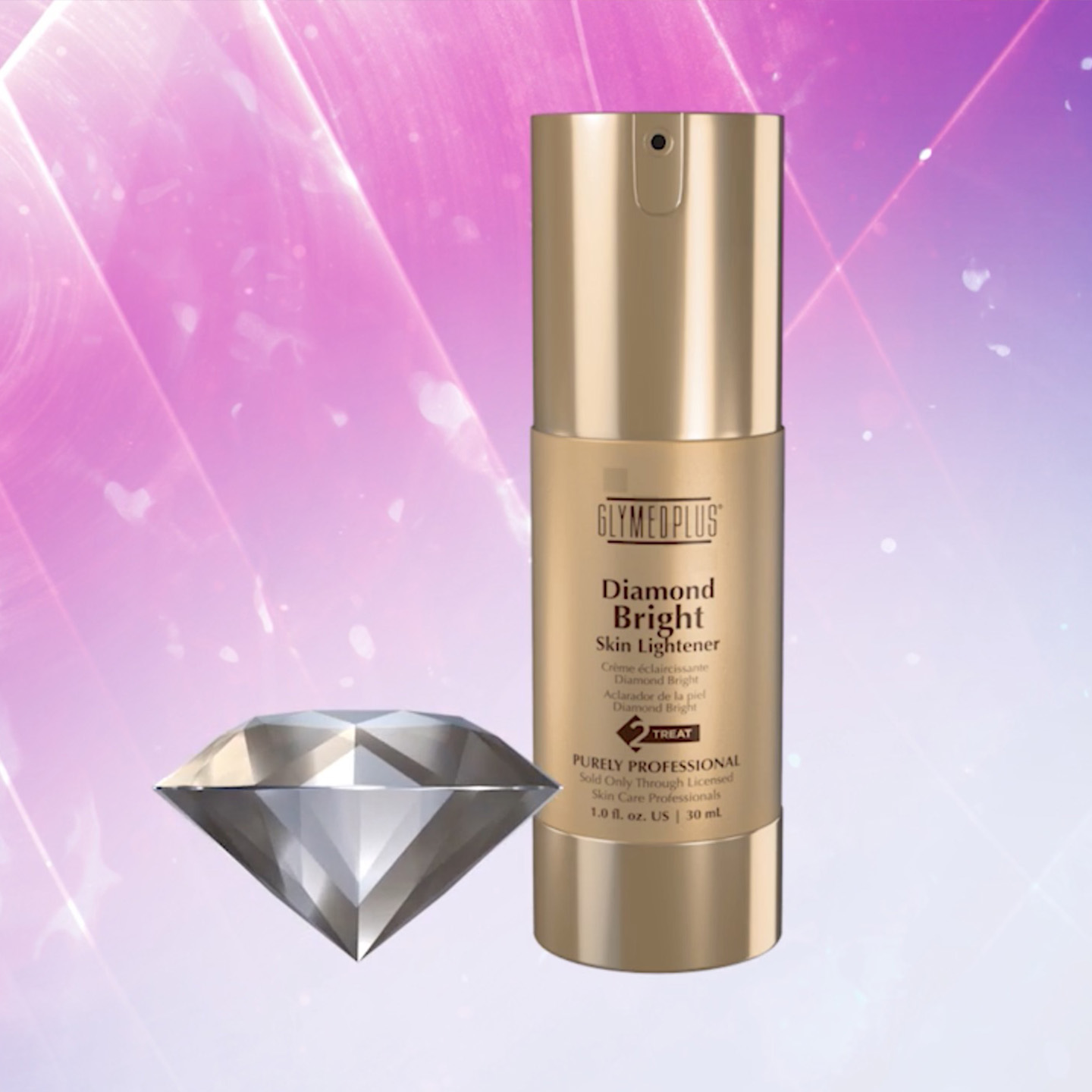 An graphic featuring Diamond Bright Skin Lightener, a product by GlyMed Plus