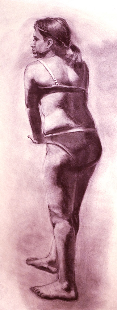 Figure drawing of a young woman wearing a bathing suit drawn with NuPastel