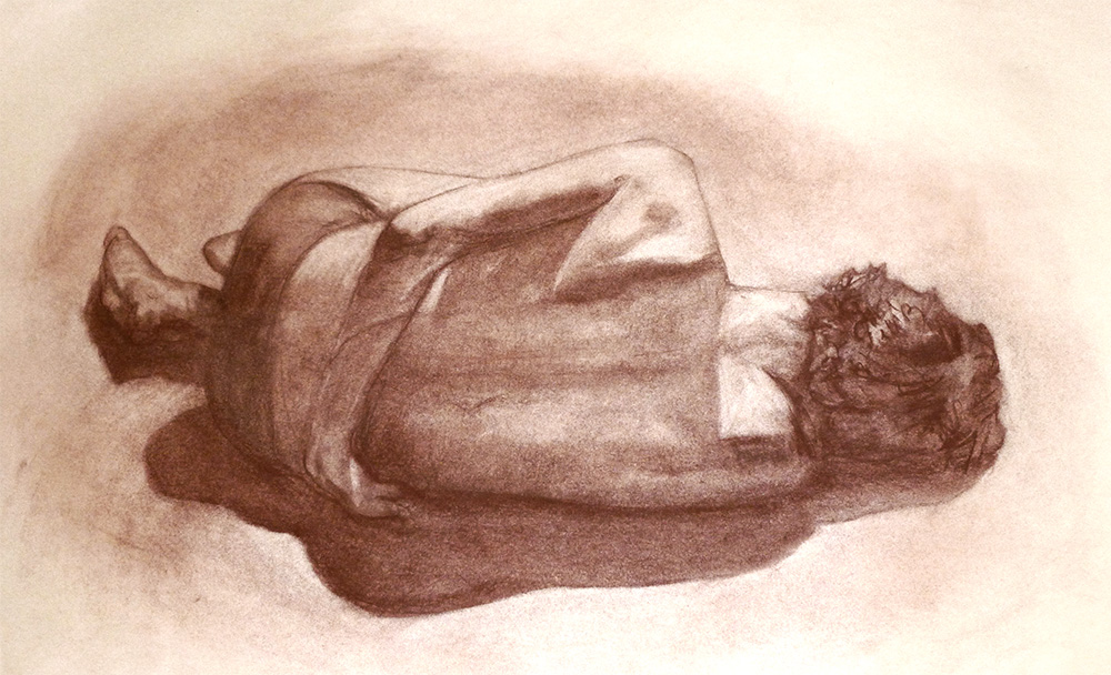 Figure drawing of a young man drawn with NuPastel