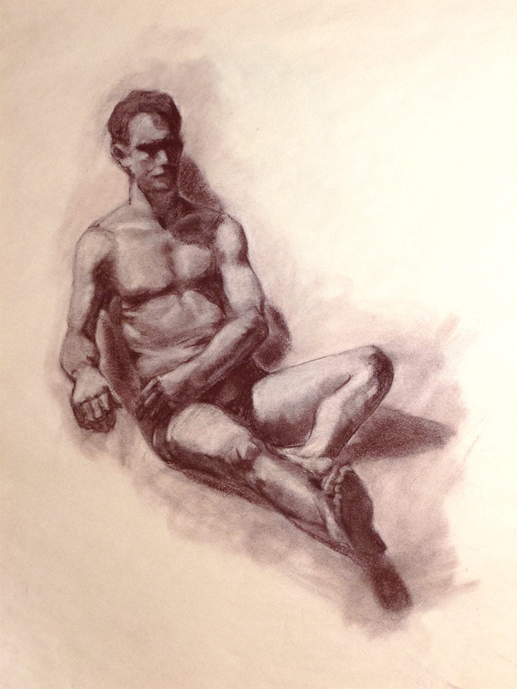 Figure drawing of a young man drawn with NuPastel